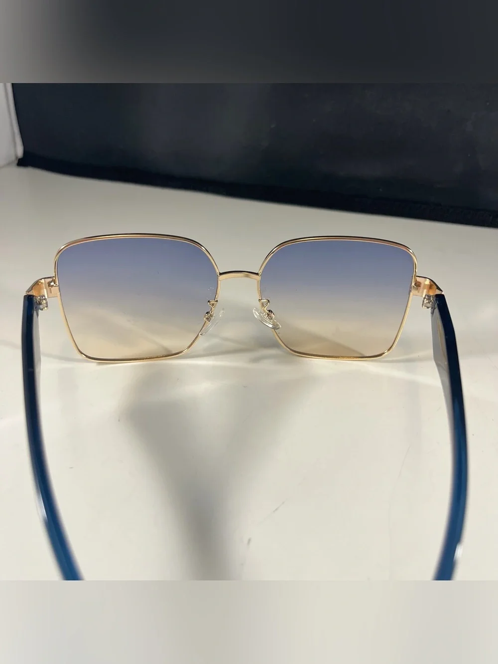John Varvatos Gold Trim Blue Square Eyeglasses Frames